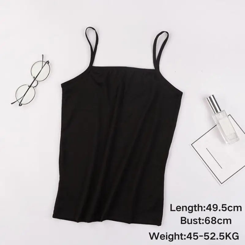 Y2K Sexy Tank Tops Women Spaghetti Strap Crop Top With Bra Bodycon Sleeveless Cami Tube Top Basic Camisole Tees Korean Clothes