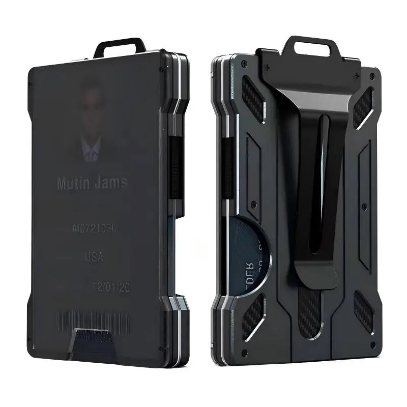 Homefish Slim Metal Wallet For Men RFID Blocking Money Clip Clear ID Window Carbon Fiber Texture Travel Card Holder