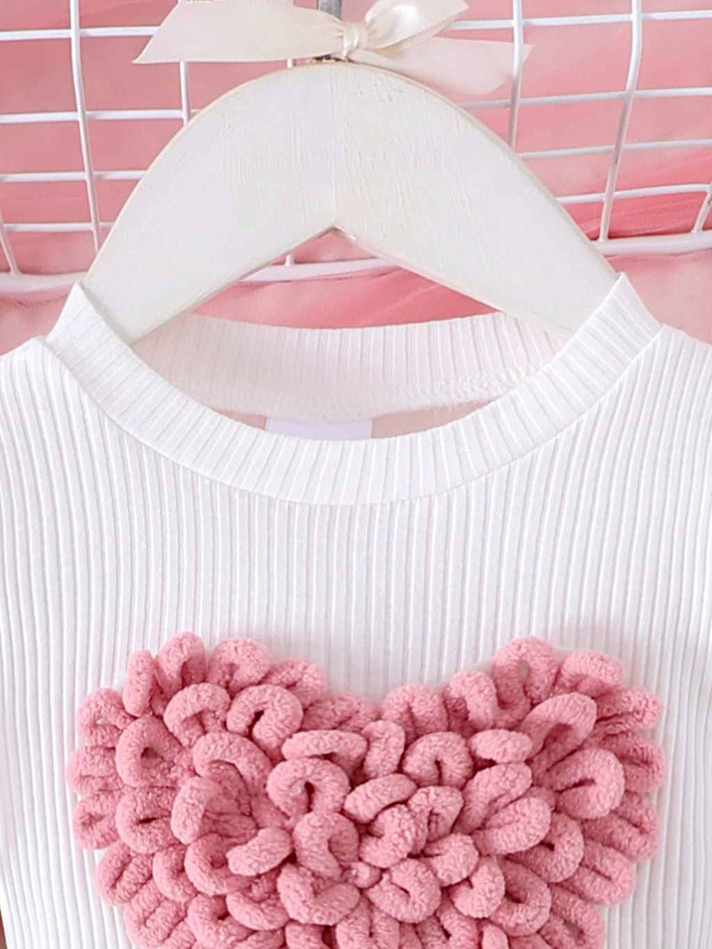 2PCS Winter New Style For 0-3 Year Old Girls, Comfortable Sweet And Cute Bubble Sleeves, Love Chapter Top + Pink Short Skirt Set