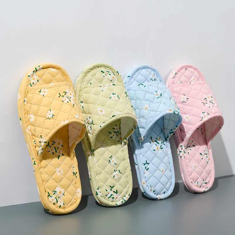 Indoor Slippers Soft Cotton Floral Floor Shoes Fashion Flower Slippers Antislip Home Slippers Bedroom Shoes