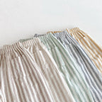 Spring Summer Boys Striped Loose Pants Baby Girl Vintage Casual Linen Cotton Harlan Pants Kids Lace-up Pant Children Clothing