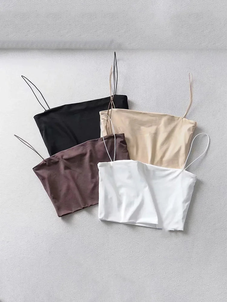 2024 Summer Women's Crop Top Sexy Elastic Cotton Camis Sleeveless Short Tank Top Bar