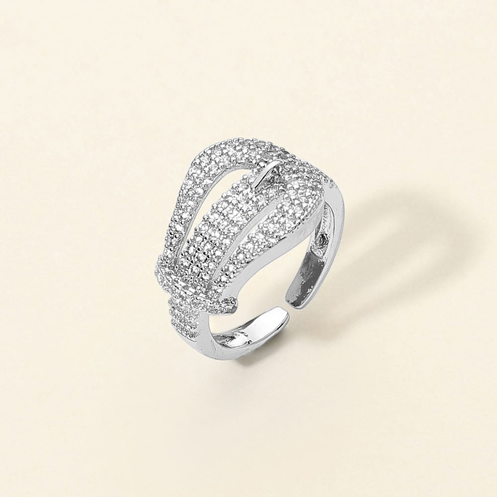 CZ Pave Sculptural Accent Statement Ring
