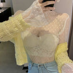 Sexy Women Mesh T-Shirts Transparent Lace Blouse Long Sleeve See Through Tops For Women O Neck Sheer Tees Body Crop Top
