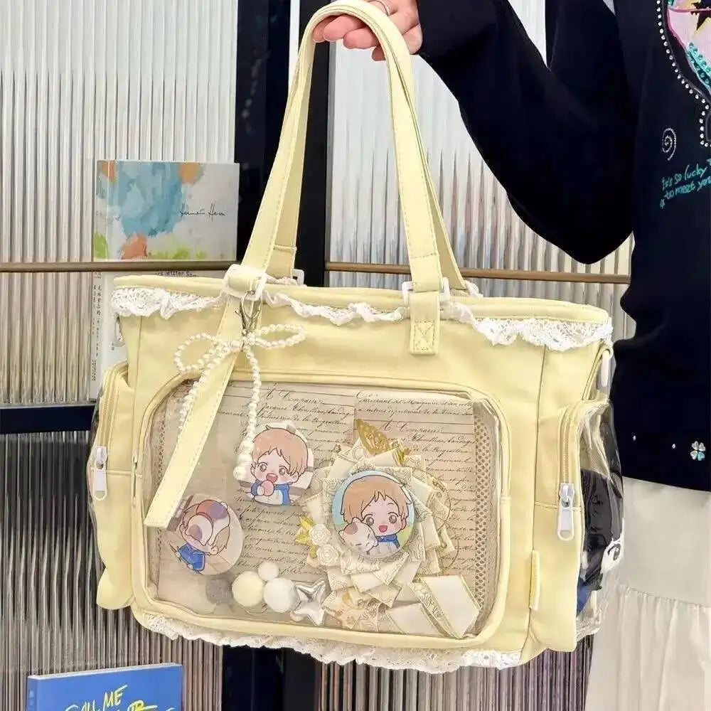 New Y2K Cute Japanese Ita Bag Lolita Girl Transparent Shoulder Tote Bag Large Capacity Crossbody Casual Bag DIY Display Handbags