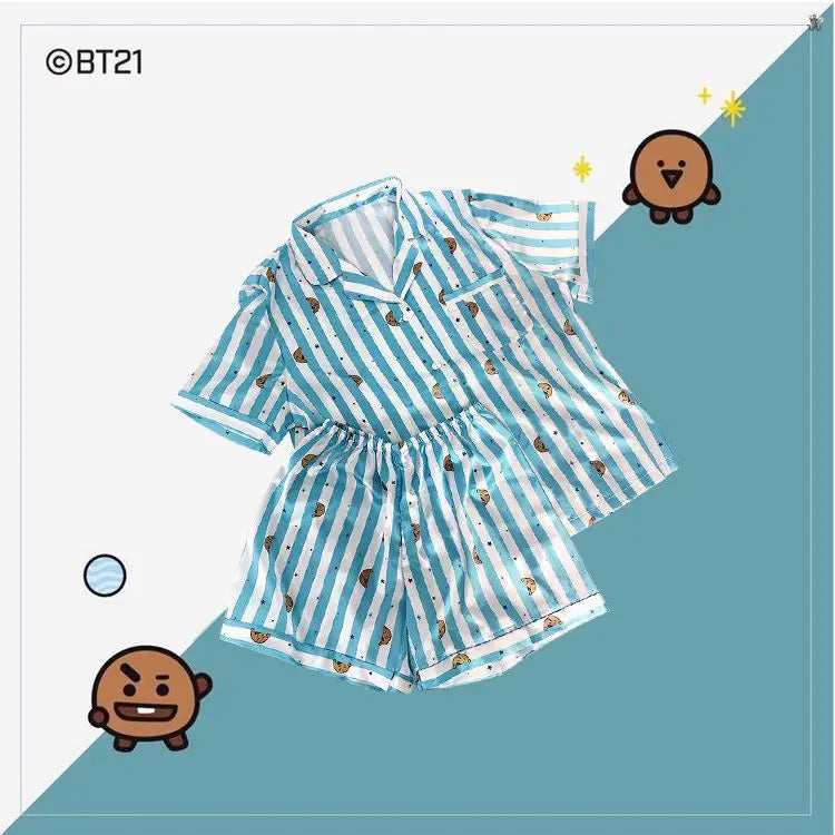 BT21 Sleepwear, Home Wear, Casual Wear, Short Sleeved T-Shirt, Shorts Two-Piece Set for Men and Women in Summer