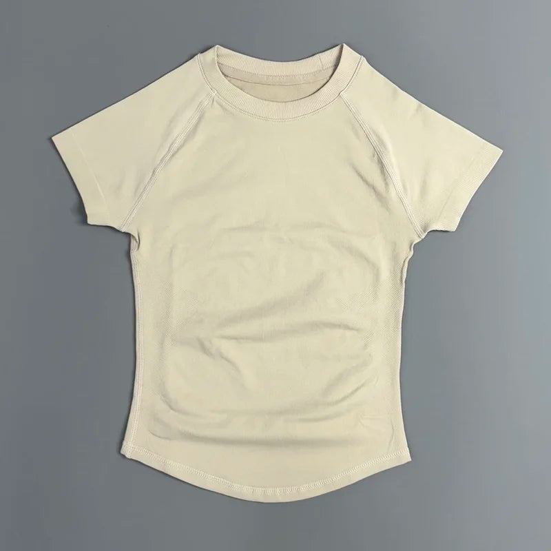 Histello Women Short Sleeve Sports T-Shirt Round Neck Breathable Stretchy Quick Dry Top Yoga Gym Running Fitness Activewear