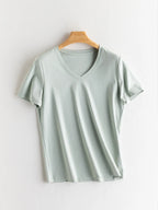 SuyaDream Women Solid T Shirts, Silk Cotton Blend, O Neck, Short Sleeved Solid Tee, 2025 Summer Candy Colors Basic Cozy Top Gree