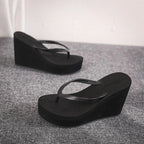 EOFK New Women Flip Flops Wedges Comfort Summer Platform Slippers Outdoor Concise Beach High Heel 9cm Casual Slides