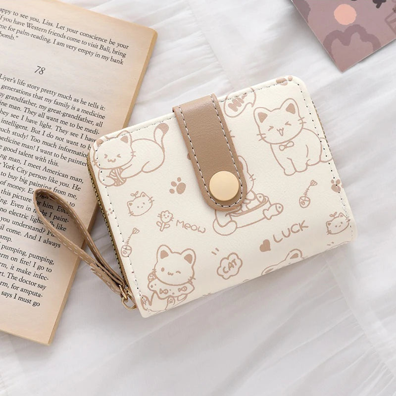 Cute Cat Wallets for Women Card Holder Small Purses with Zip Coin Pocket High Quality Square Hand Bags