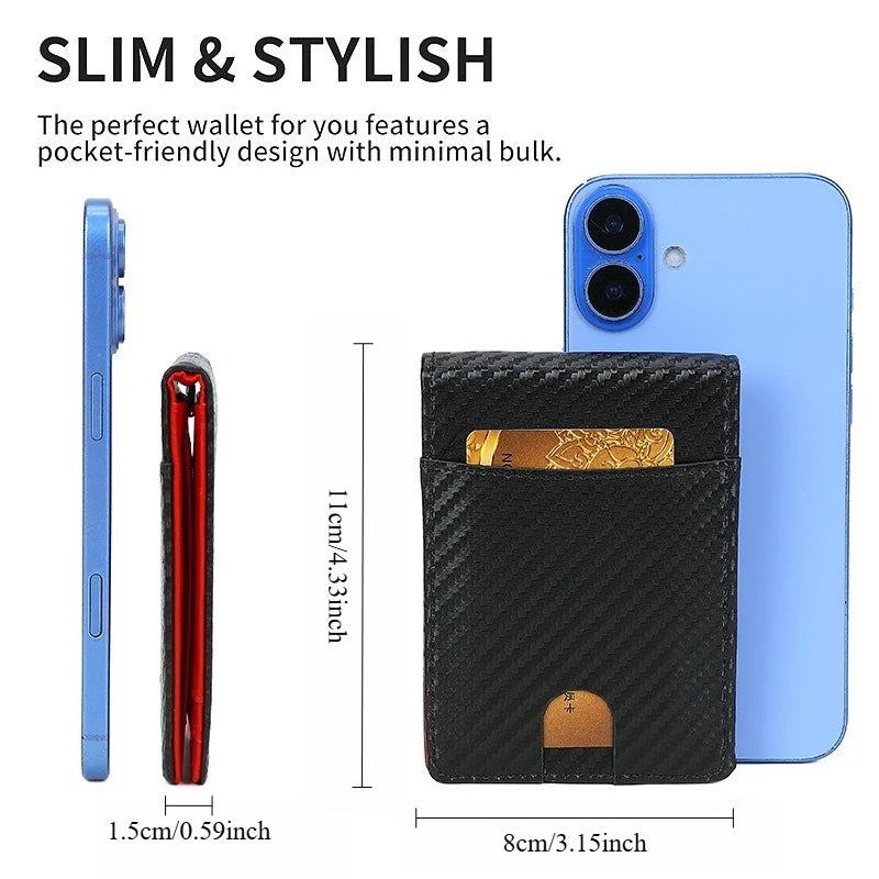 Slim Carbon Fiber PU Leather RFID Blocking Wallet Men, Bifold Money Clip, Minimalist Front Pocket Credit Card Holder