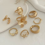 Ingemark 8Pcs/Set Vintage Metal Petal Flower Water Drop Open Rings for Women Trend 2025 Goth Geometric Ring Daily Jewelry Gift