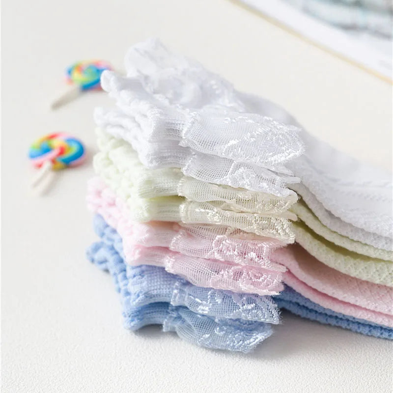 10 Pairs Girls Lace Ruffle Socks Cotton Breathable Comfy Adorable Princess-Style Kids Dance-Ready Socks with Frilly Trim