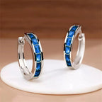 Huitan Hoop Earrings with Princess Cubic Zirconia Exquisite Ear Circle Earrings for Women Silver Color Fashion Versatile Jewelry