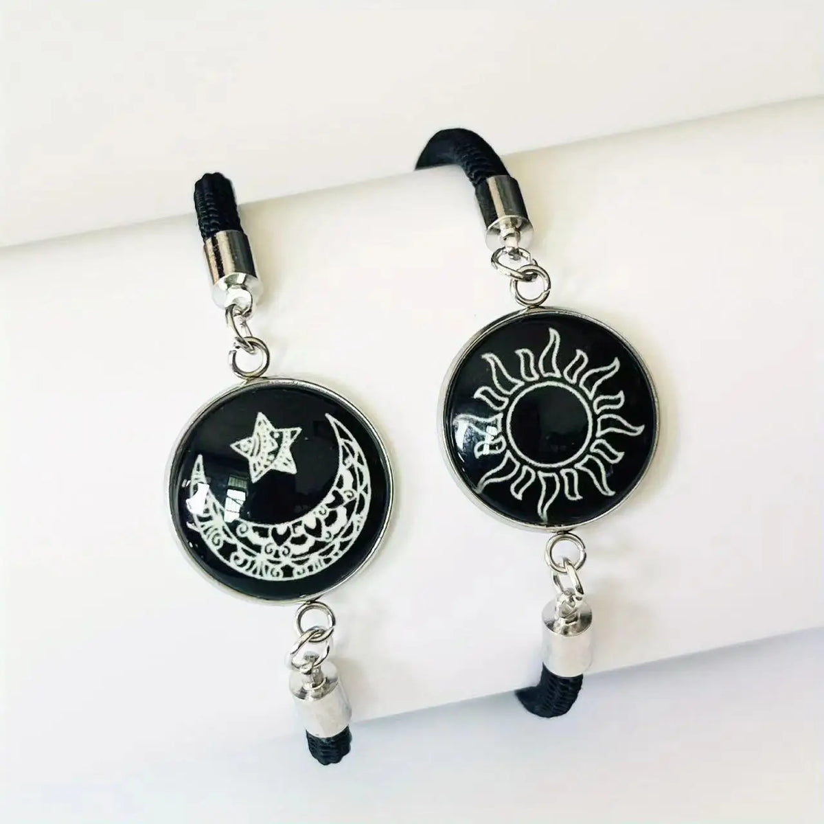 2pcs/set Sun and Moon Lovers Leather Bracelet Punk Multi-Layered Beaded Braided Adjustable Bracelet Set For Couple Jewelry