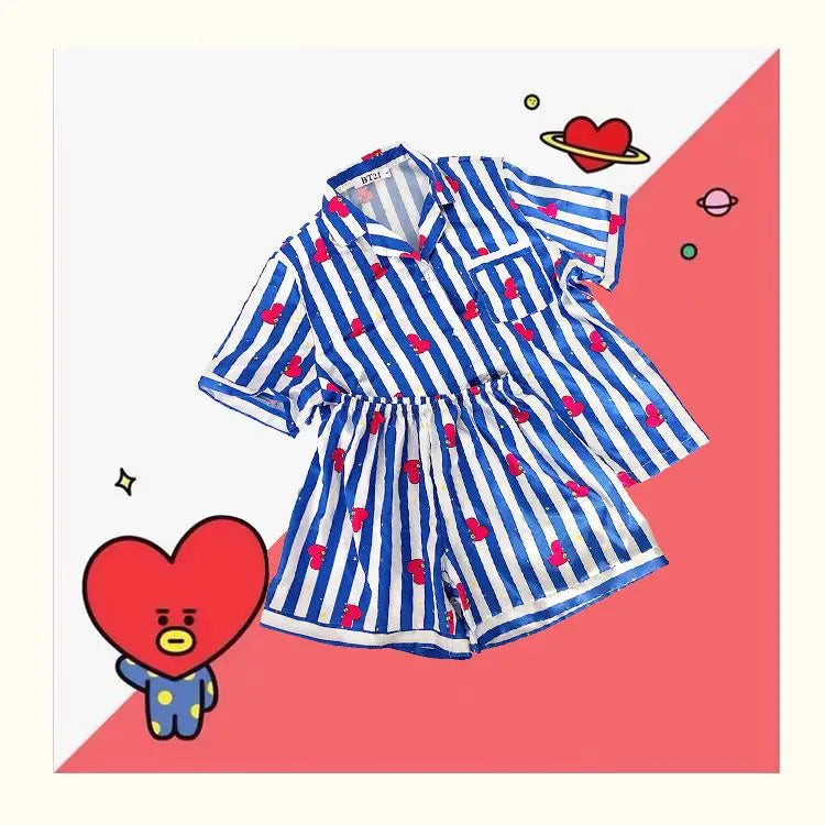 BT21 Sleepwear, Home Wear, Casual Wear, Short Sleeved T-Shirt, Shorts Two-Piece Set for Men and Women in Summer
