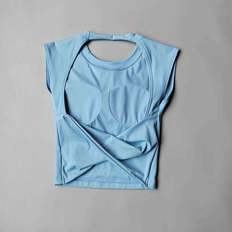 Yoga Short-sleeved Women's Fixed Chest Pad Running Gym Sexy Backless Short Training Sports T-shirt Waist Slimming Fitness Vest