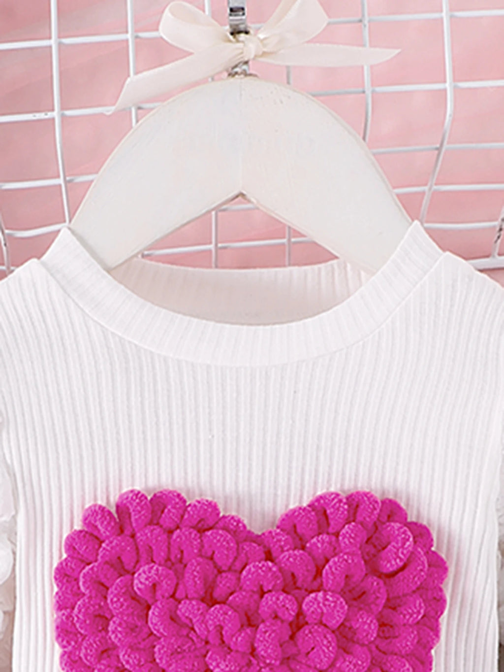 2PCS  Autumn New Style For Girls 1-3 Years Old, Comfortable And Sweet Bubble Sleeve Love Badge Top + Short Skirt Set