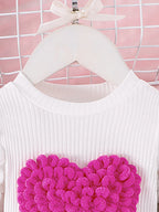 2PCS  Autumn New Style For Girls 1-3 Years Old, Comfortable And Sweet Bubble Sleeve Love Badge Top + Short Skirt Set