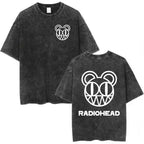 Radiohead Rock Band Washed Cotton T-Shirt – Retro Alternative Rock Graphic Tee, Vintage Distressed Heavyweight Style Unisex Concert Top