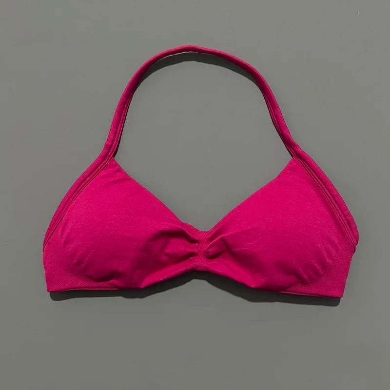 HISTELLO Sports Bra Push Up Strappy Sexy Open Back Gym Crop Top Removable Cups Women Workout Clothing Gym Top Halter Sport Bra