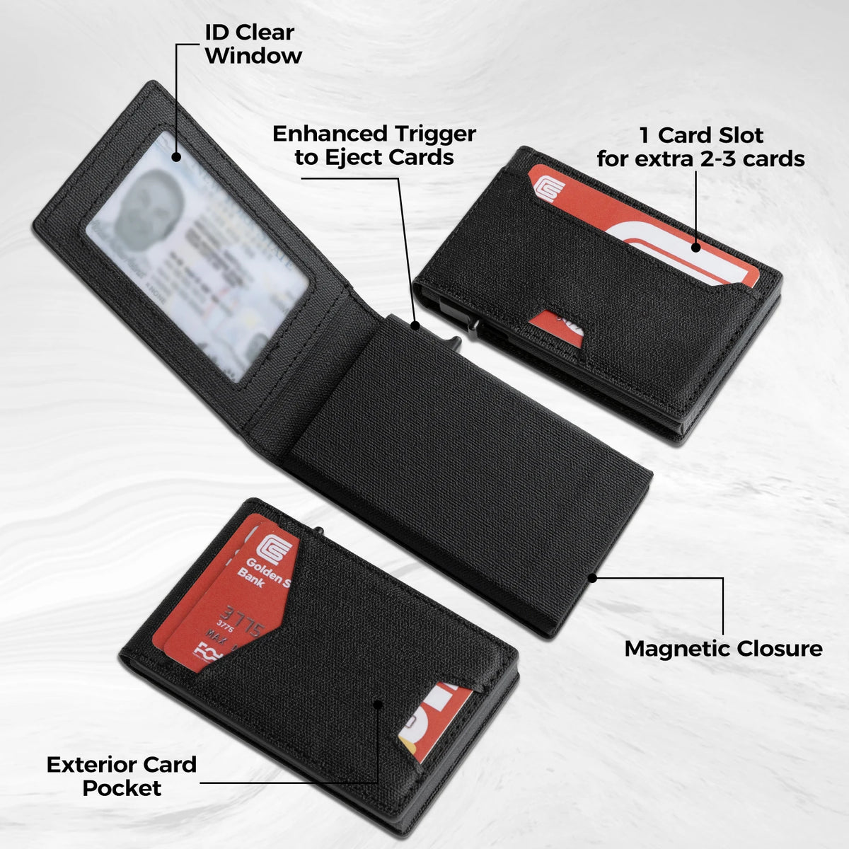 IWANTTI Minimalist Slim Cardholder for Men, Premium Fabric Wallet with Card Ejector, RFID Blocking Front Pocket Stylish Design