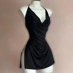 Sexy Lingerie Passion Temptation Suspender Nightdress Skirt Y2k Retro Street V Neck Slit Back Suspender Backless Evening Dress