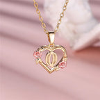 Female A-Z Letter Flower Pendant Necklace Yellow Gold Color Wedding Jewelry Gift For Women