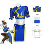 Games Chun Li Cosplay Costumes Sutorito Faita Blue Cheongsam Dress Women Sexy Bodysuit Headwear Suit Halloween Carnival Clothing