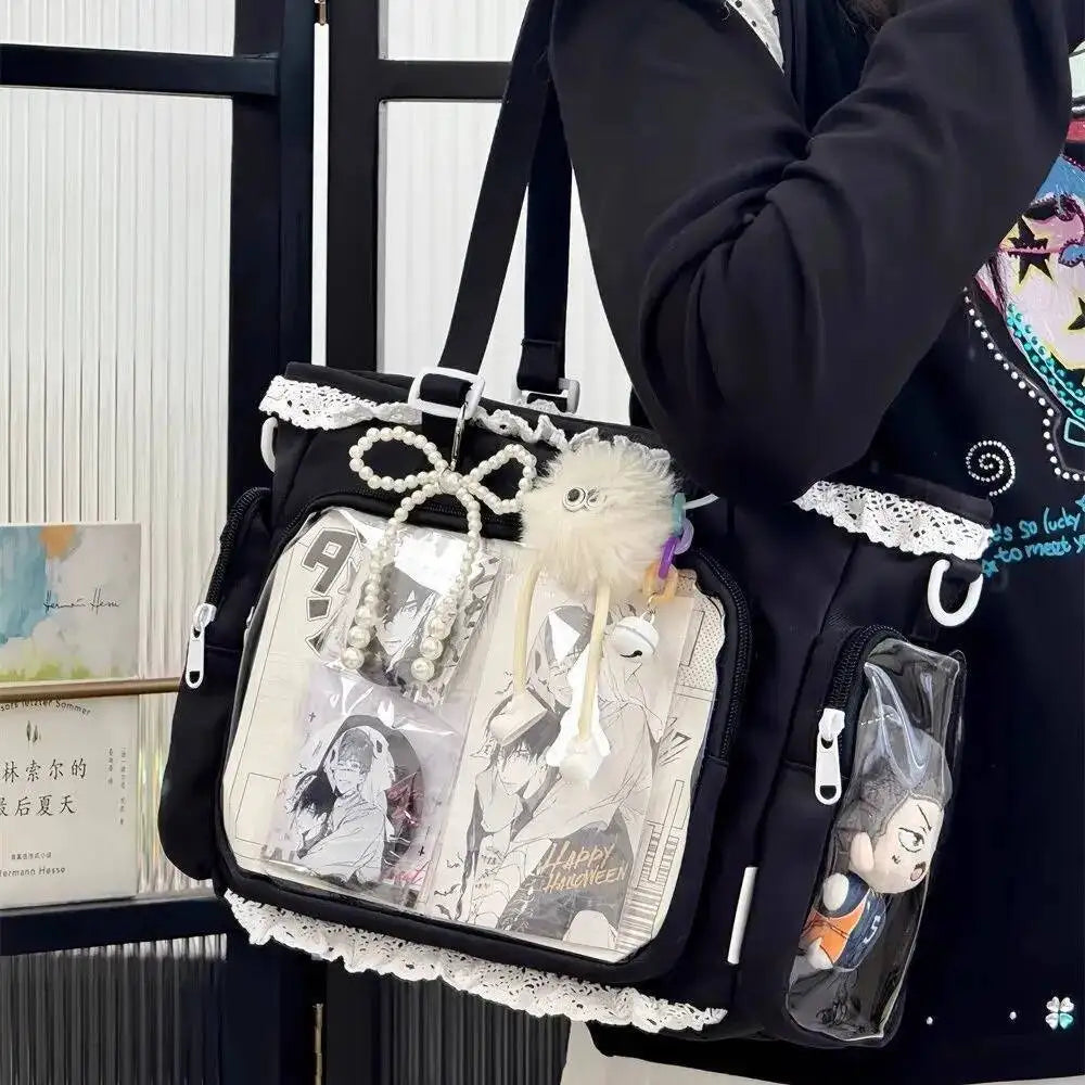 New Y2K Cute Japanese Ita Bag Lolita Girl Transparent Shoulder Tote Bag Large Capacity Crossbody Casual Bag DIY Display Handbags