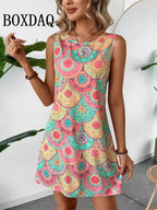 2025 Summer New Floral Sleeveless Sundress Loose Dress Casual Vest Beach Vacation Tank Dress Fashion 3D Print Short A-Line Dress