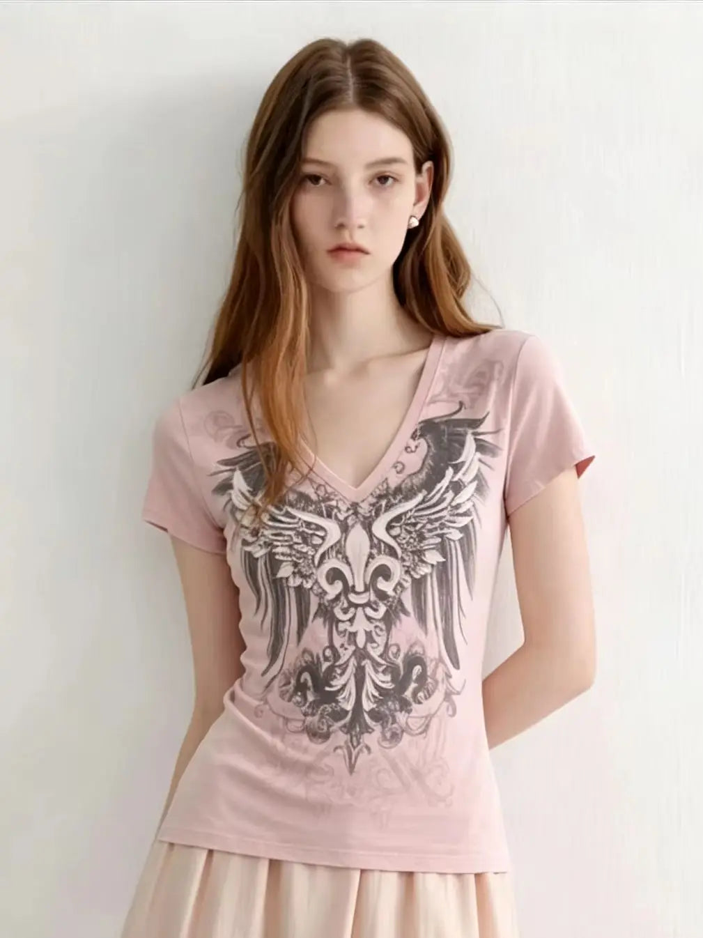 American Street Hottie T-shirt Vintage V-neck Tshirt 2000s Y2K Aesthetic Graphic Printed Tees Women's Punk Chic Tops Ropa Mujer