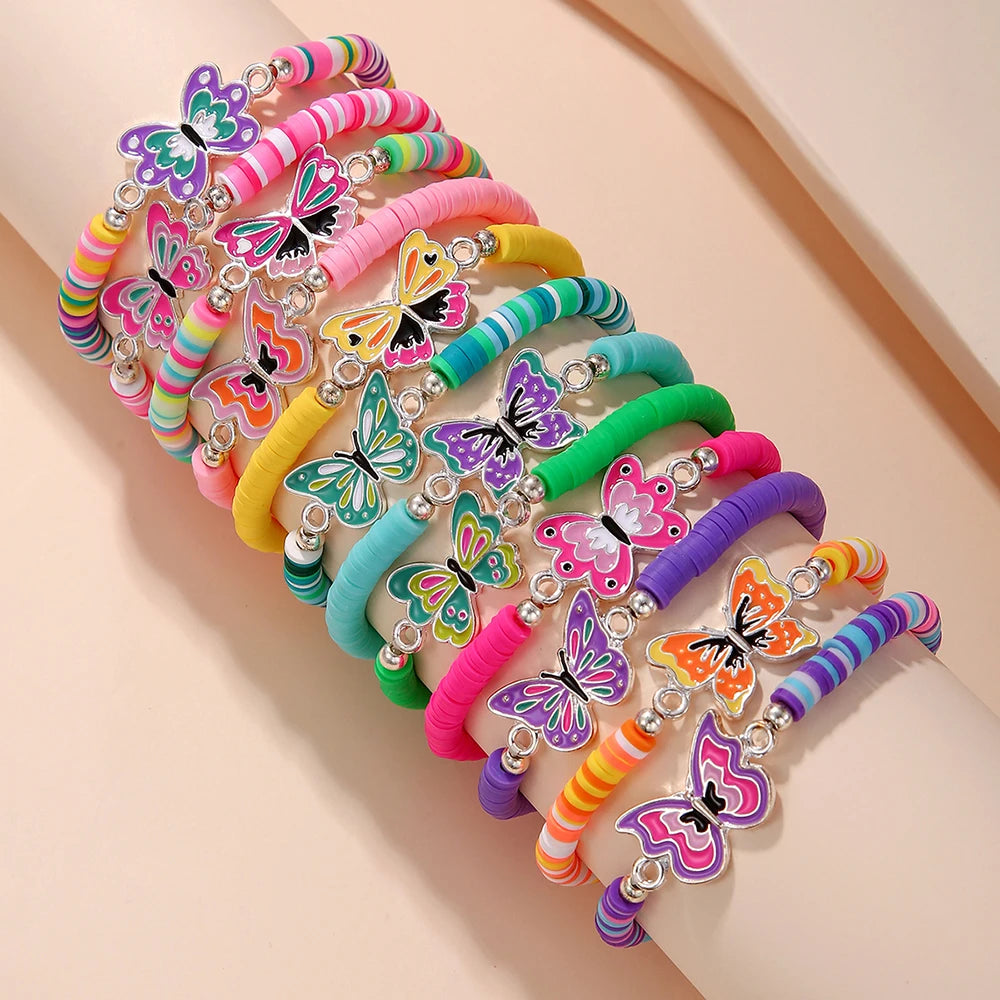12Pcs/set Unicorn Cat Flower Charm Elastic Handmade Beaded Bracelets for Women Girls Birthday Party Jewelry Friendship Gift