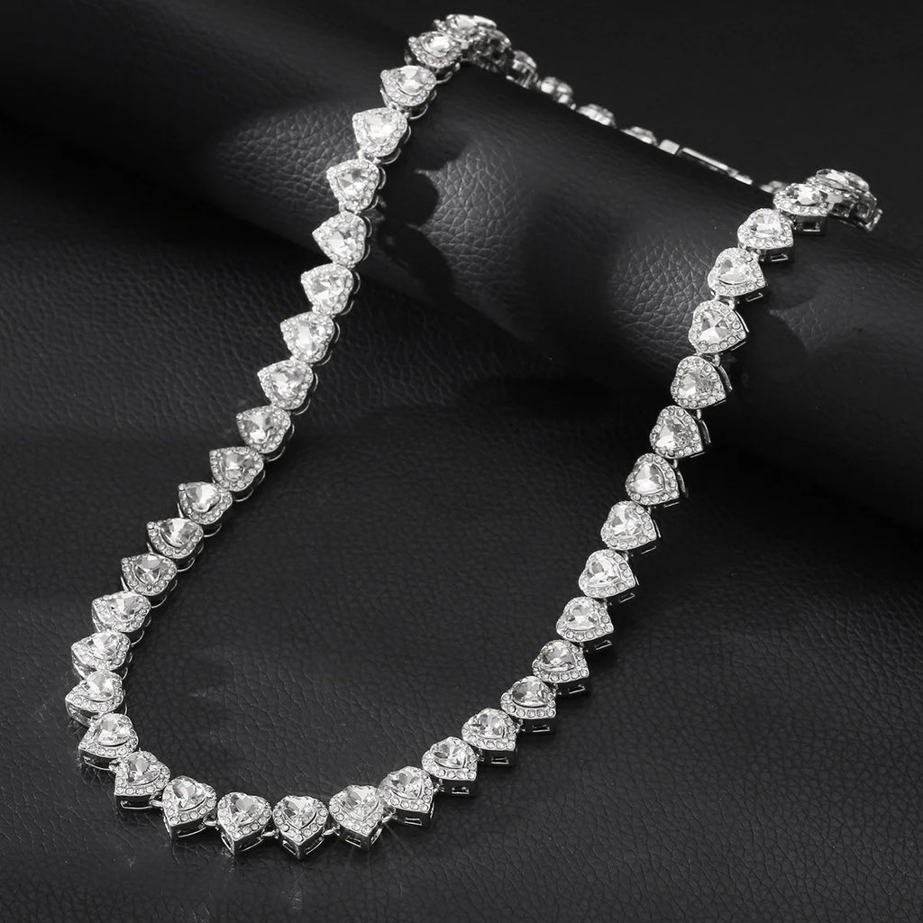 45cm New Hip Hop Tennis Chain Bracelet Necklace Shining Love CZ Fashion Rock Party Jewelry Valentine's Day Gift Best Gift for Her