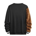 Men's Fashion Patchwork Bear Print Crew Neck Pullover Sweatshirt, New Autumn Style for Young and Middle-Aged Outdoor Casual Wear