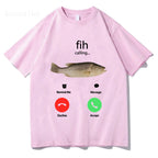 Fih Calling Remind Me Message Decline Accept Phone Call Fish T-shirts Funny Fishman Outfit T-shirt Men Women Cotton Casual Tees