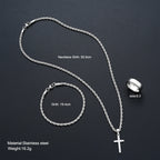 Stainless Steel Simple Jewelry Set For Men Women Fashion Silver Color Cross Pendant Twisted Rope Necklace Bracelets Ring Gifts