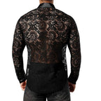 Men'S Foreign Trade Lace Shirt Transparent Sexy Long Sleeve Shirt Disco Party Fashionable Shirt Men'S Short-Sleeved Shirt
