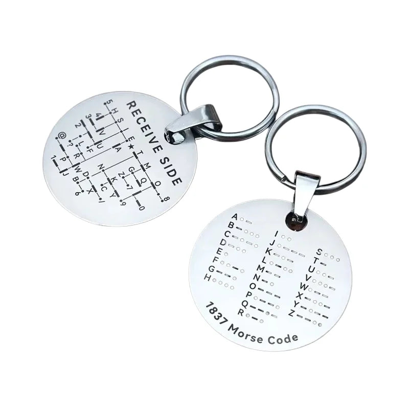 Stainless Steel Double-Sided Alphanumeric Morse Code Keychain Educational Car Pendant Unisex Gift For Radio Amateurs