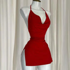 Sexy Lingerie Passion Temptation Suspender Nightdress Skirt Y2k Retro Street V Neck Slit Back Suspender Backless Evening Dress