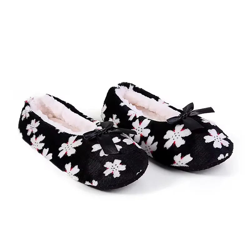 Mntrerm Warm At Home Woman Slippers Cotton Shoes Plush Female Floor Shoes Non-slip Indoor Bow Tie Dots Shoes Woman Home Slipper
