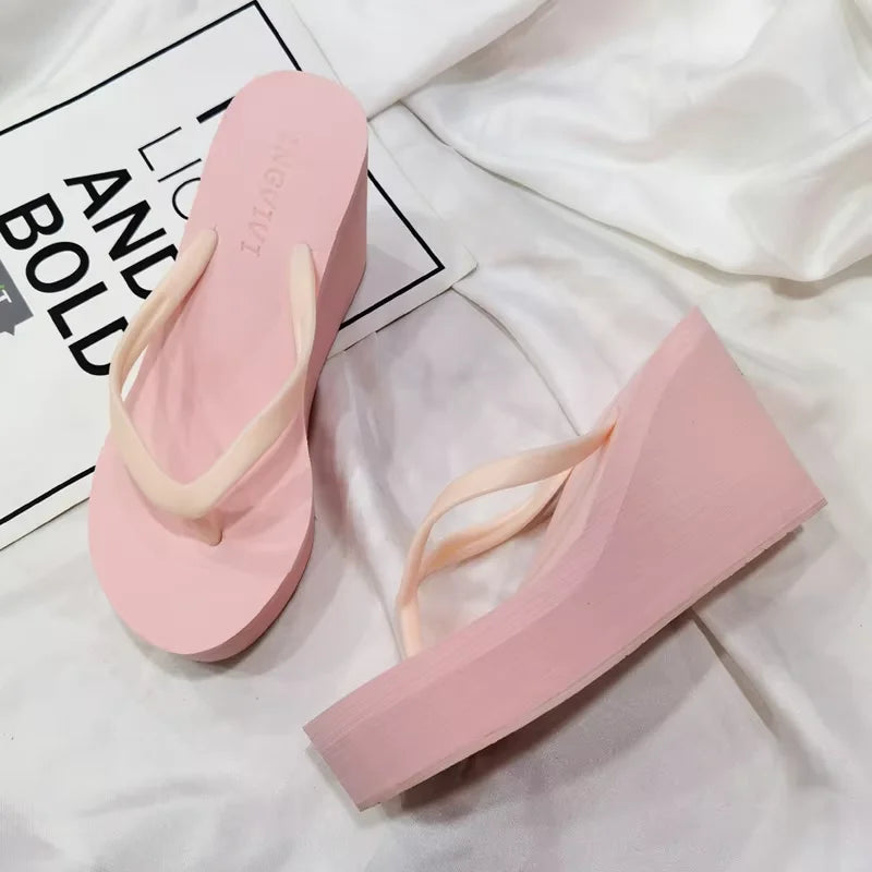 EOFK New Women Flip Flops Wedges Comfort Summer Platform Slippers Outdoor Concise Beach High Heel 9cm Casual Slides