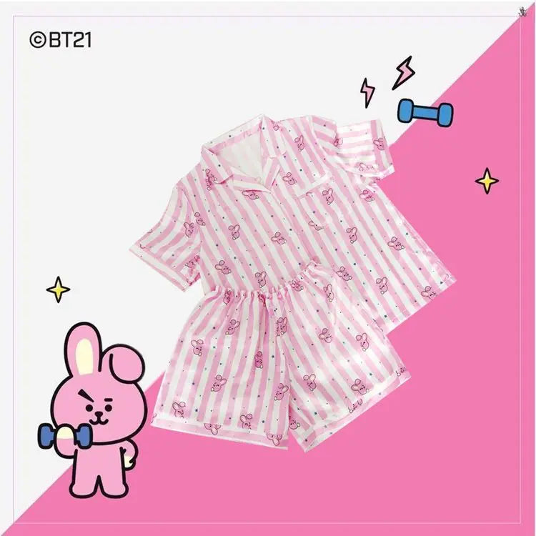 BT21 Sleepwear, Home Wear, Casual Wear, Short Sleeved T-Shirt, Shorts Two-Piece Set for Men and Women in Summer