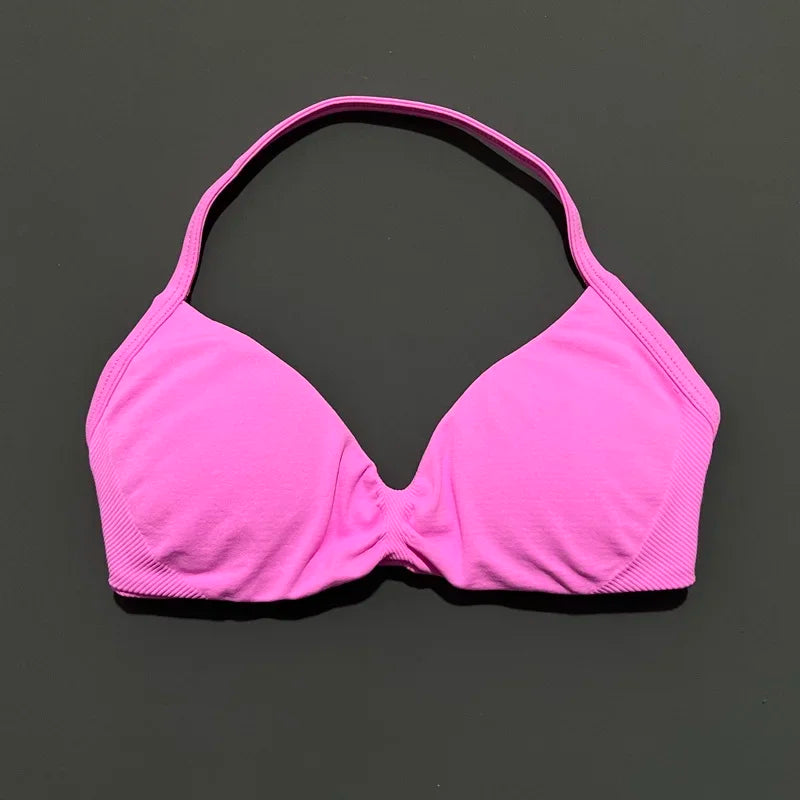 HISTELLO Sports Bra Push Up Strappy Sexy Open Back Gym Crop Top Removable Cups Women Workout Clothing Gym Top Halter Sport Bra