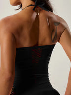 Women'S Sexy Halter Neck Bodycon Dress with Cut-Out & Fishnet Stretchy Lingerie Sleepwear, Evening Wear, Elegant Nightgown