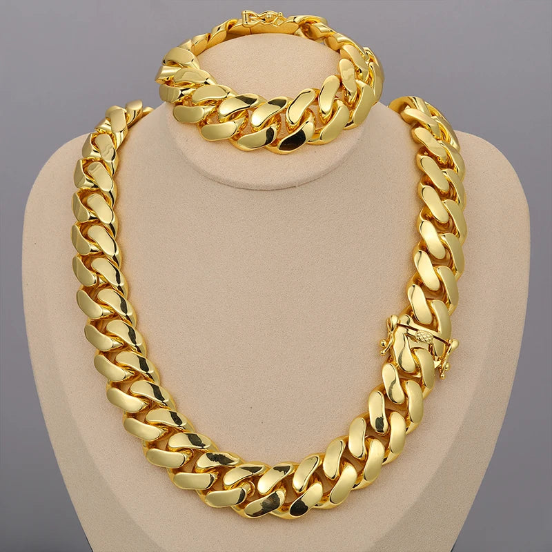 New Hip Hop Jewelry 20mm Heavy Luxury 18K Real Gold Plated Custom Solid Cuban Miami Cuban Link Chain Necklace For Men Wholesale