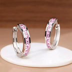 Huitan Hoop Earrings with Princess Cubic Zirconia Exquisite Ear Circle Earrings for Women Silver Color Fashion Versatile Jewelry
