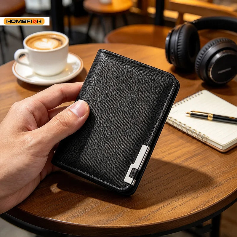 HOMEFISH Men Ultra Thin Vertical Mini Wallet Multi Card Slots Credit Card Holder Compact Short Purse Daily Carry