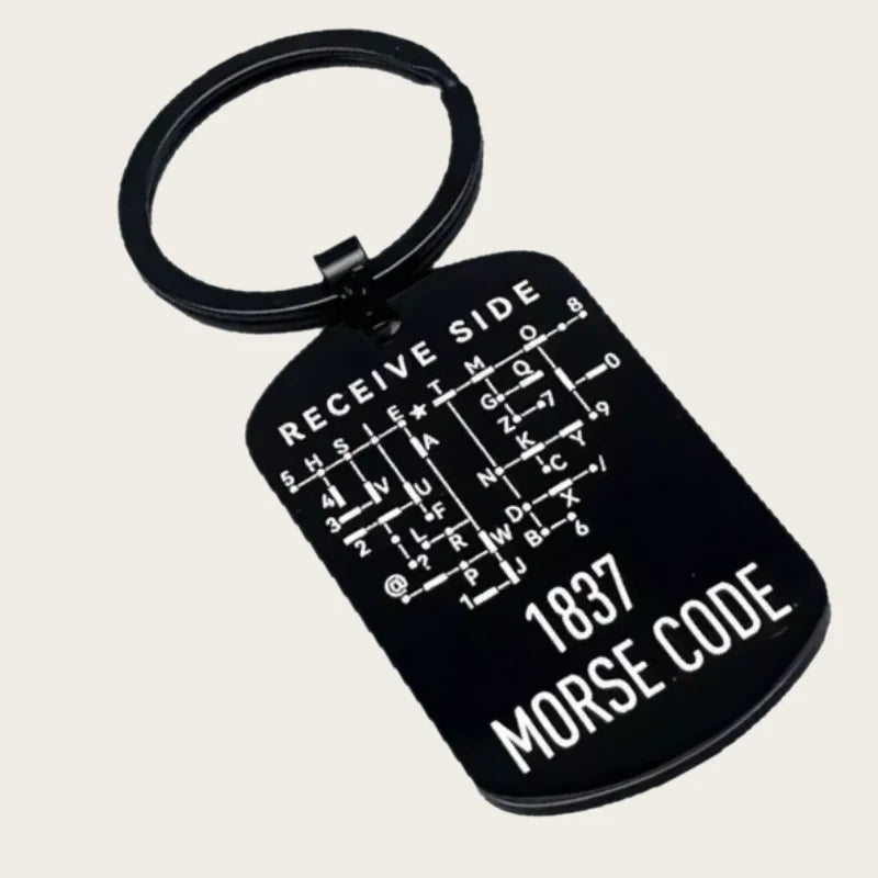 Stainless Steel Double-Sided Alphanumeric Morse Code Keychain Educational Car Pendant Unisex Gift For Radio Amateurs