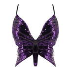 2025 Sparkly Sequin Crop Top Women Clothing Bandage Backless Dance Vest Vintage Party Camisole Tank Tops Clubwear Glitter Outfit